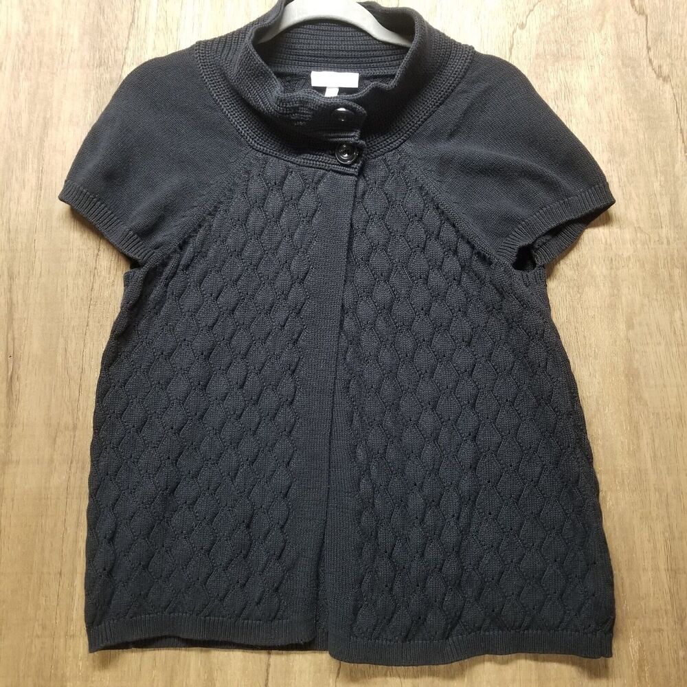 Fashion Bug Womans Size XL Black Short Sleeve Sweater Neck Buttons